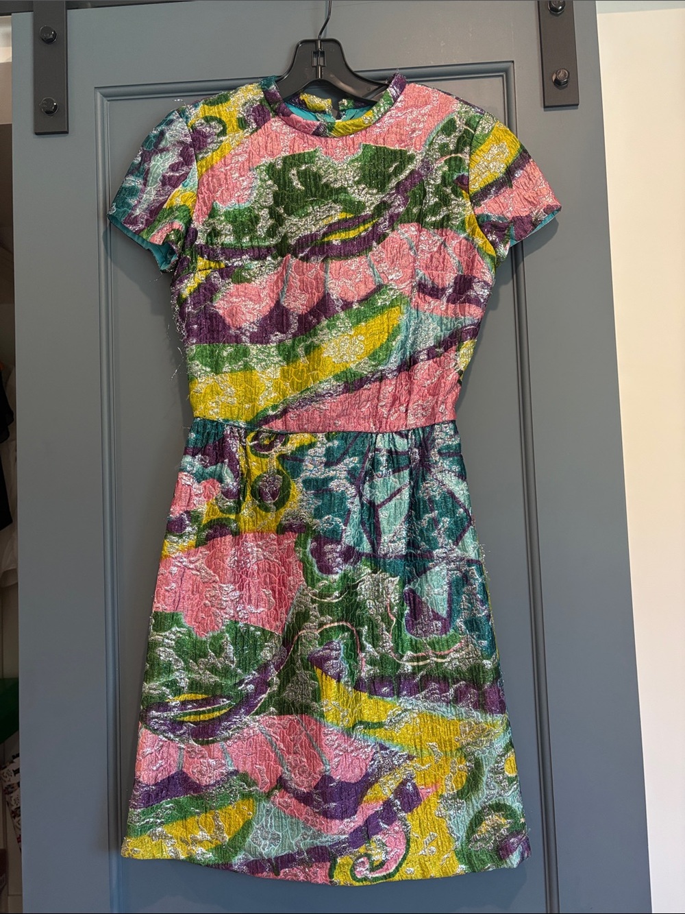 Multicolor Textured Short Sleeve Dress